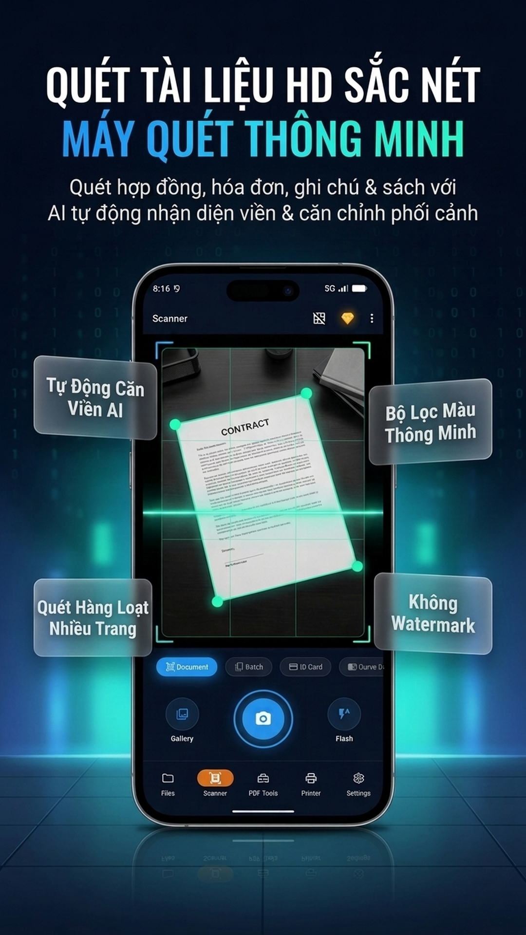 Quét Tài Liệu HD & Cắt 4 Điểm AI